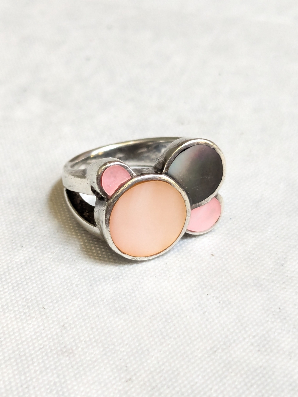 Sterling Silver Ring Pink Mother Of Pearl Round 6.75